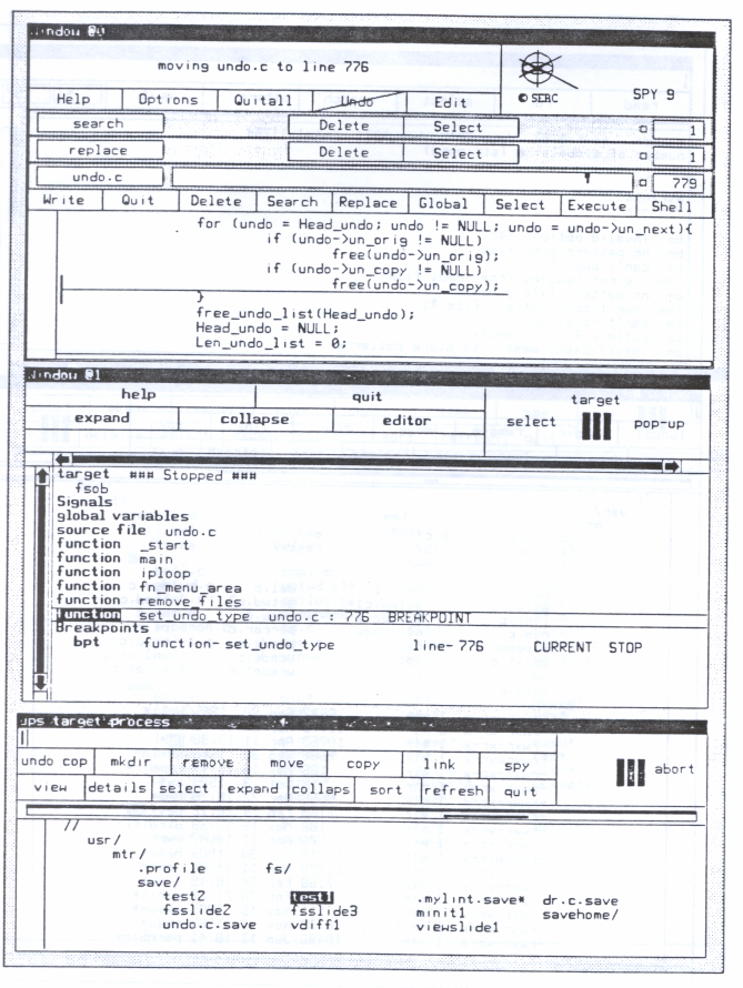 Figure 7: ups on fs. Stopped at a breakpoint. A function is selected