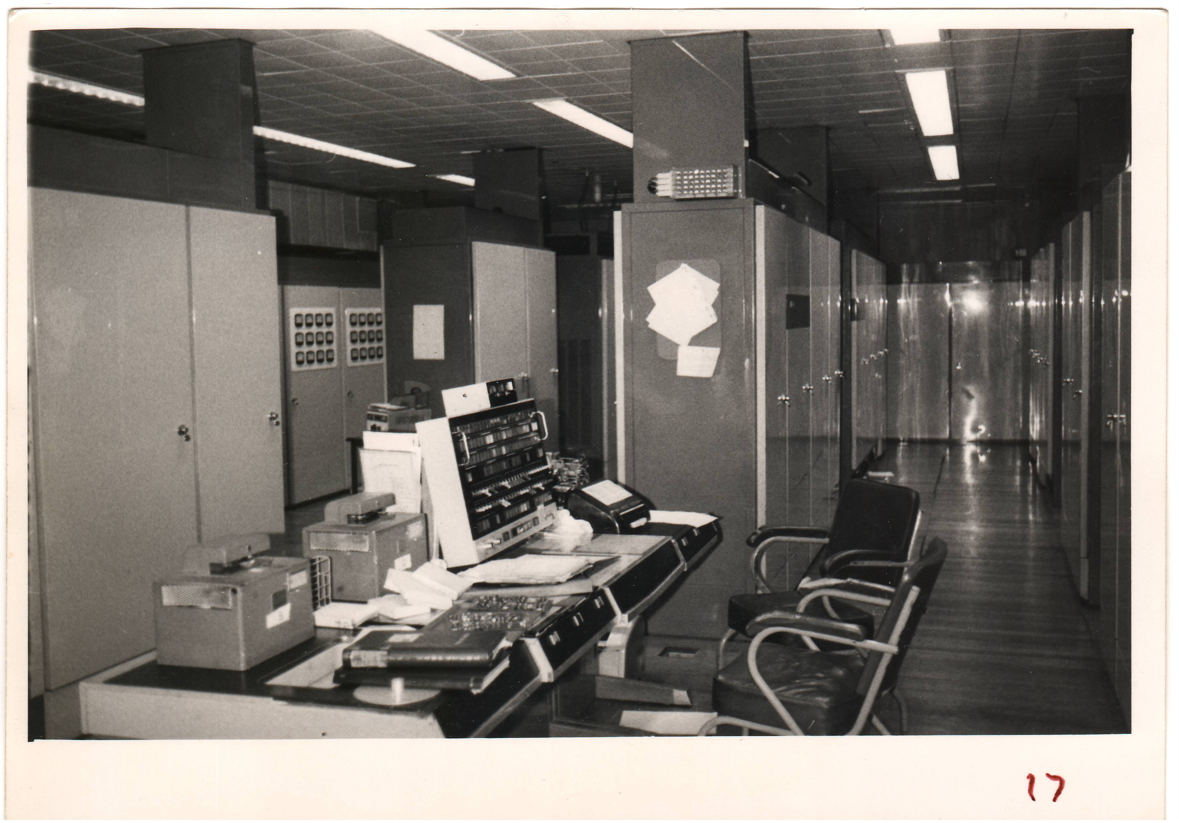 Fig 2: This was the main control desk in the lower room. There was intercommunication between this control desk and the other computer locations. The control desk was donated to the South Kensington Science Museum