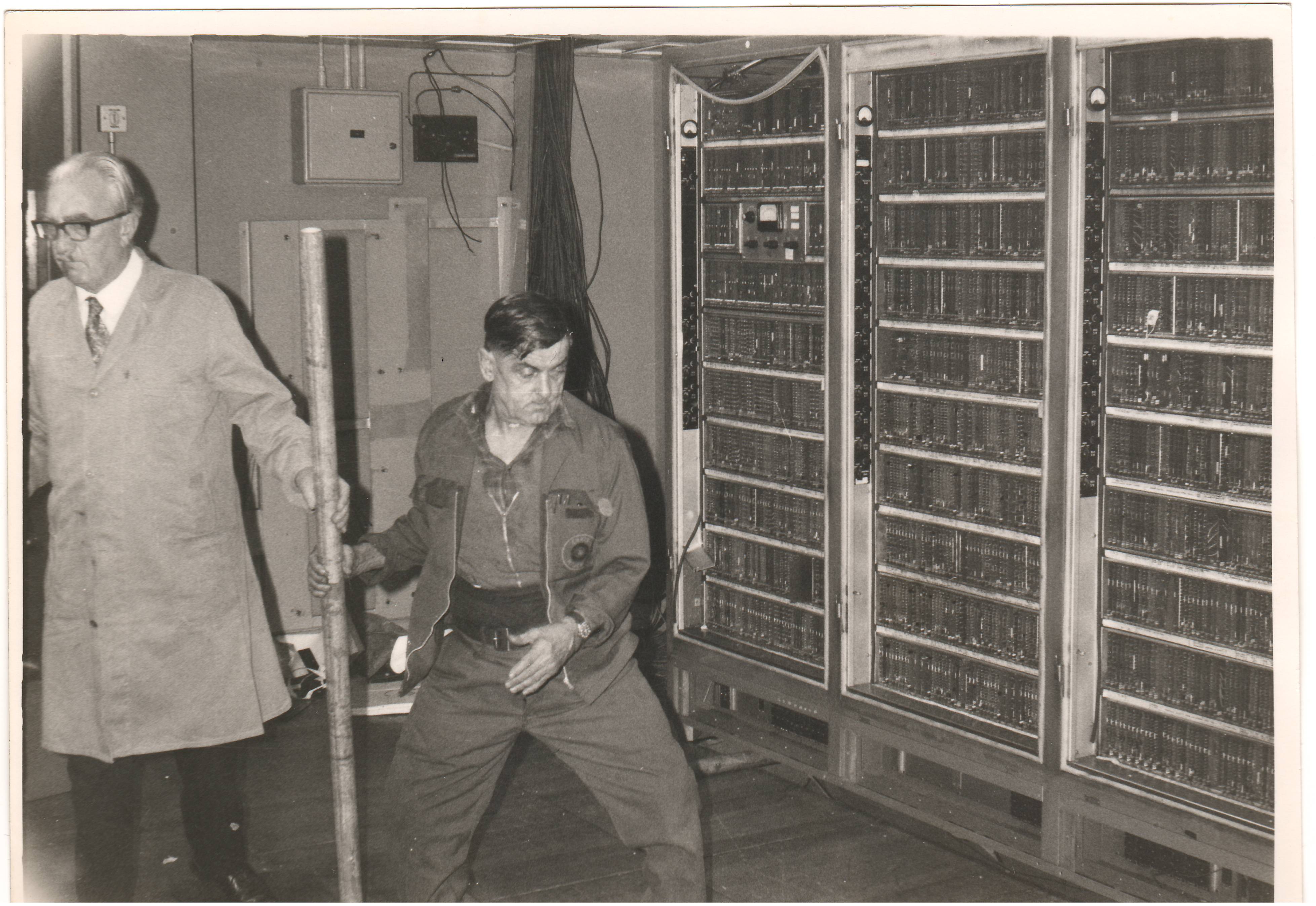 Fig 14: One of the bays showing the thousands of printed circuit cards which constituted a large part of the computer. 