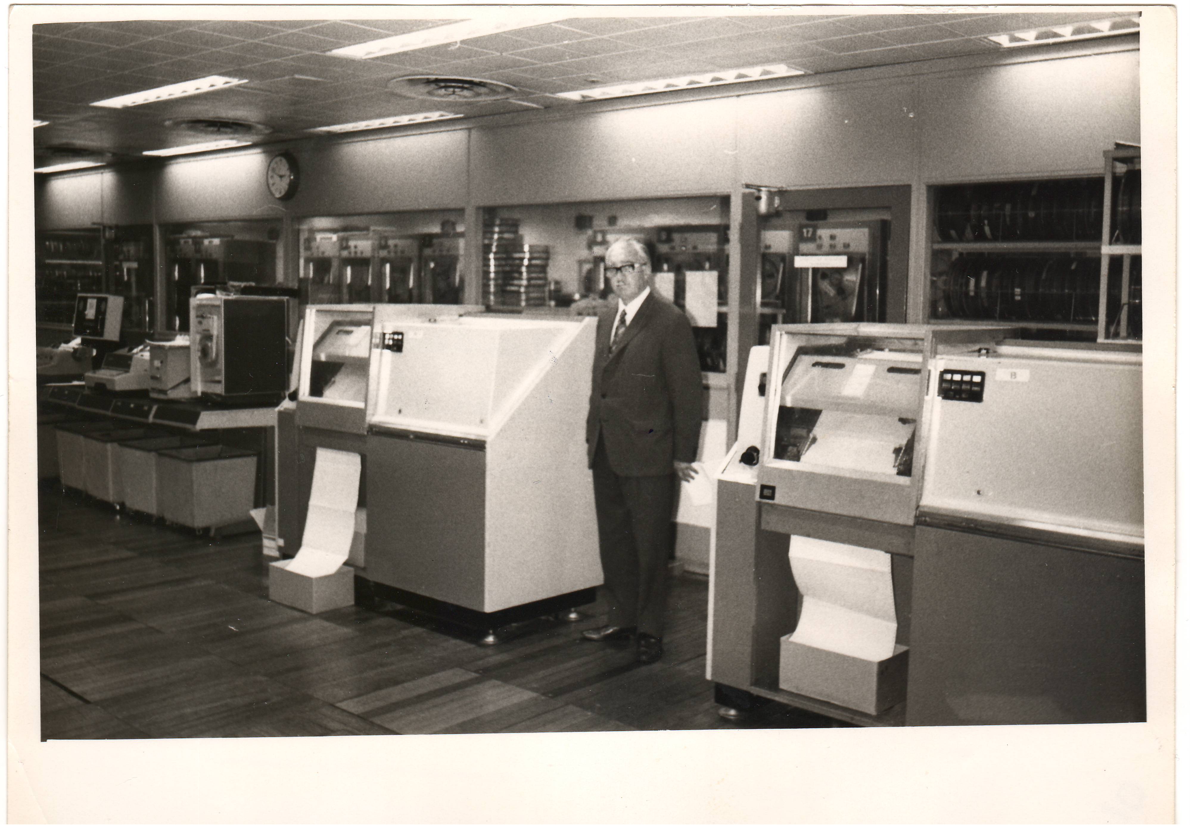 The Anelex lineprinters have fallen silent but look ready to start up at any moment.  The CCTV screen showing the engineers' control panel downstairs has already been removed.  When it was powered off the image of the lights was still present having long since been burned into the CRT's phosphor.