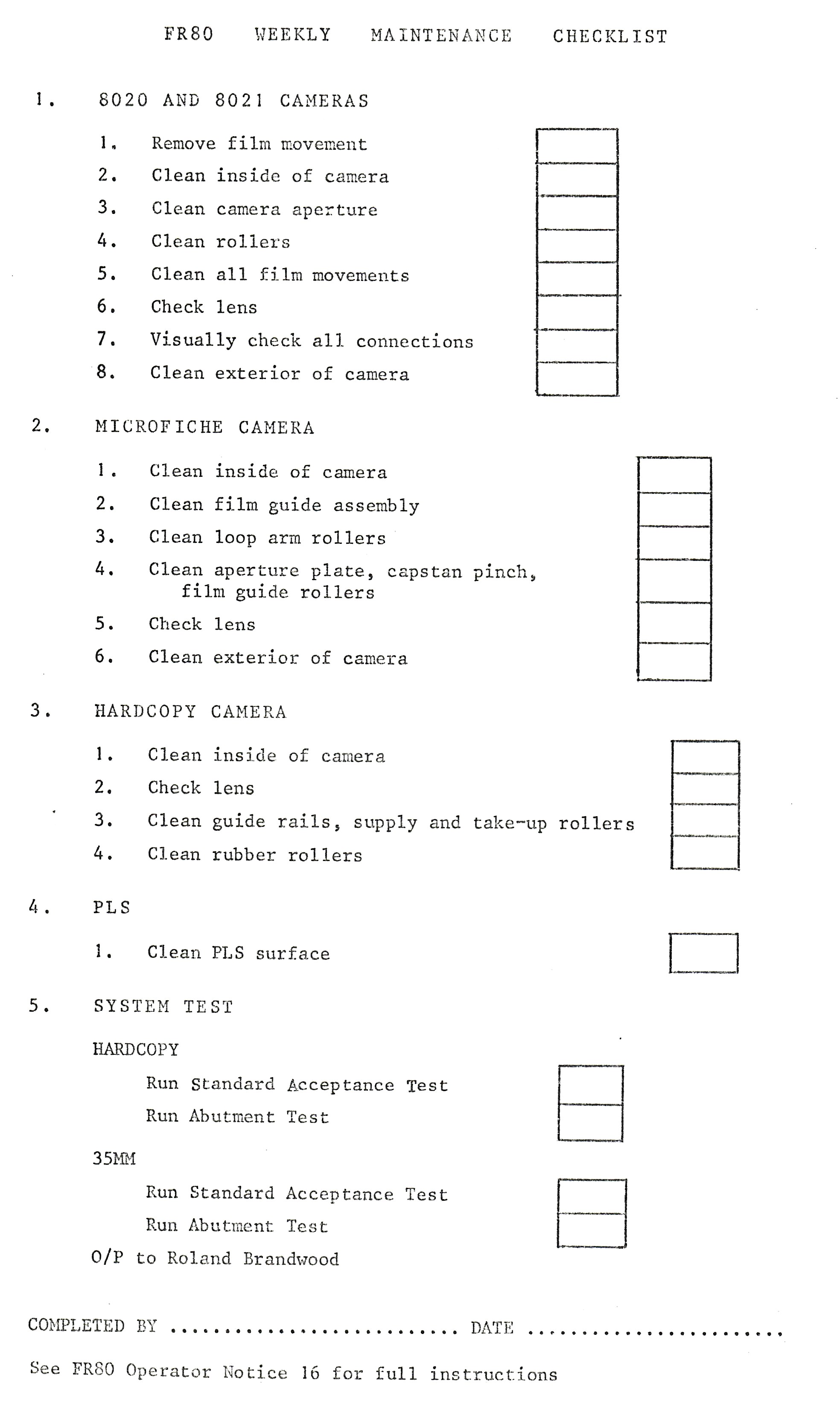 Weekly Maintenance Checklist