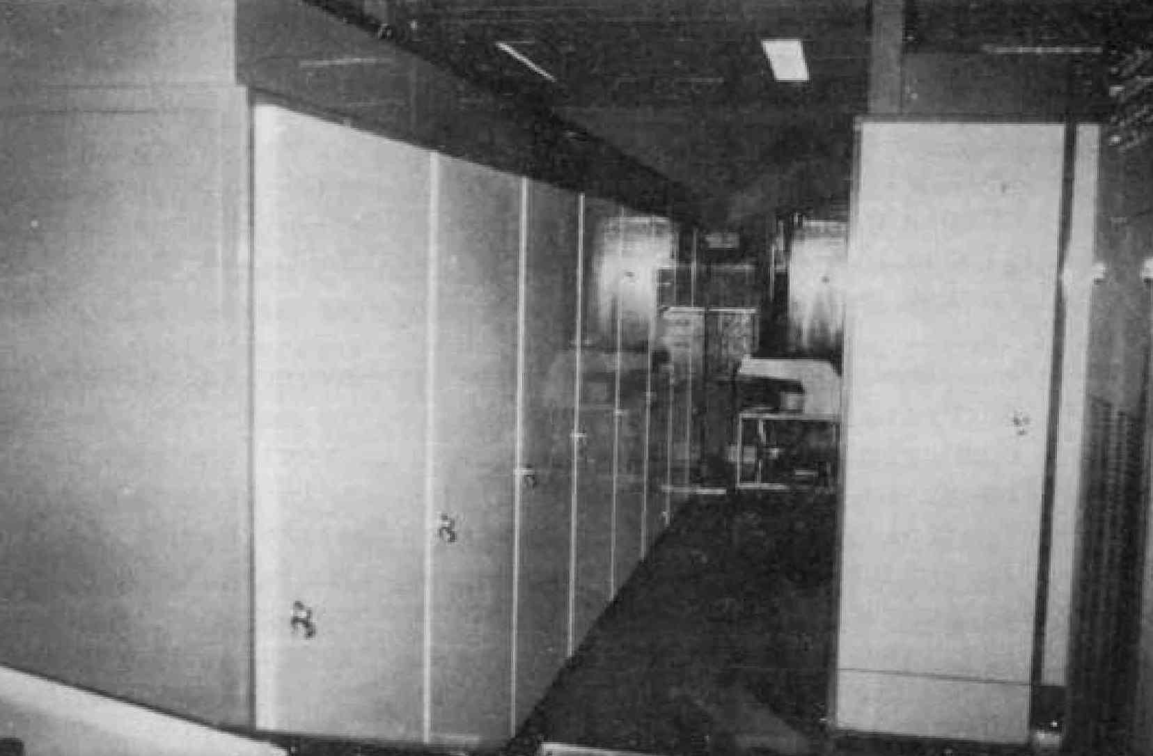 Fig 5: View of the cabinets containing the logic circuitry and the control circuitry in the lower room.
