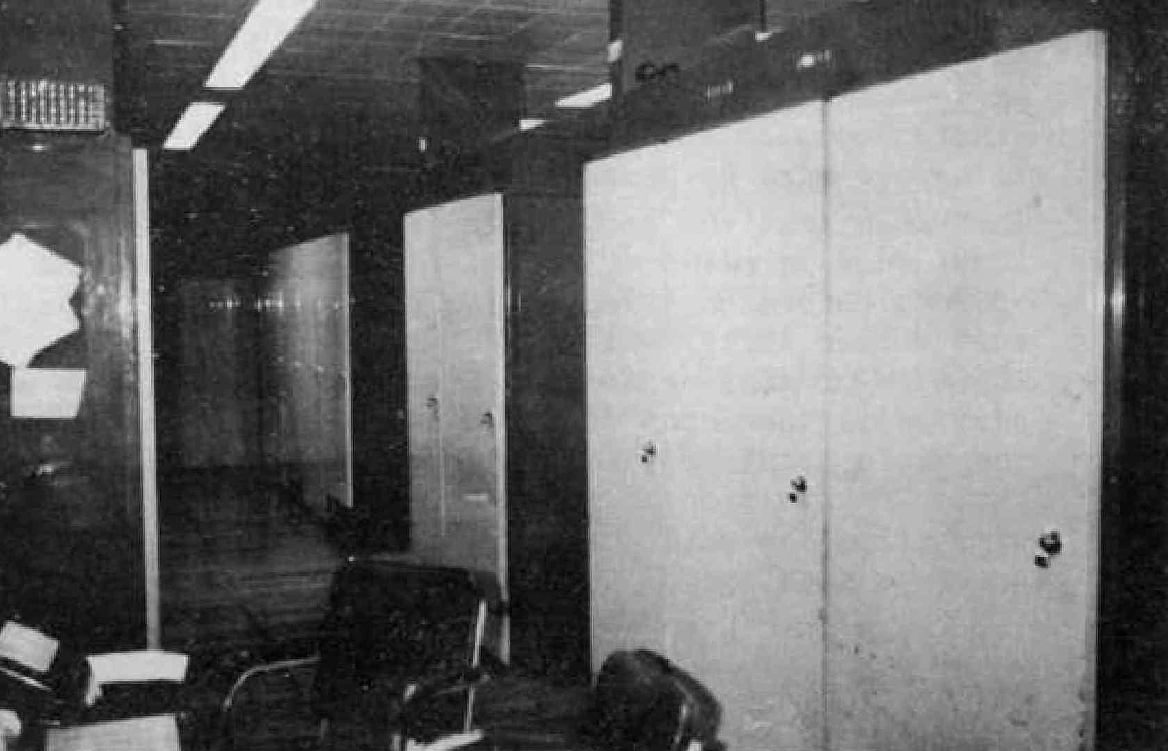 Fig 6: View of the cabinets containing the logic circuitry and the control circuitry in the lower room.