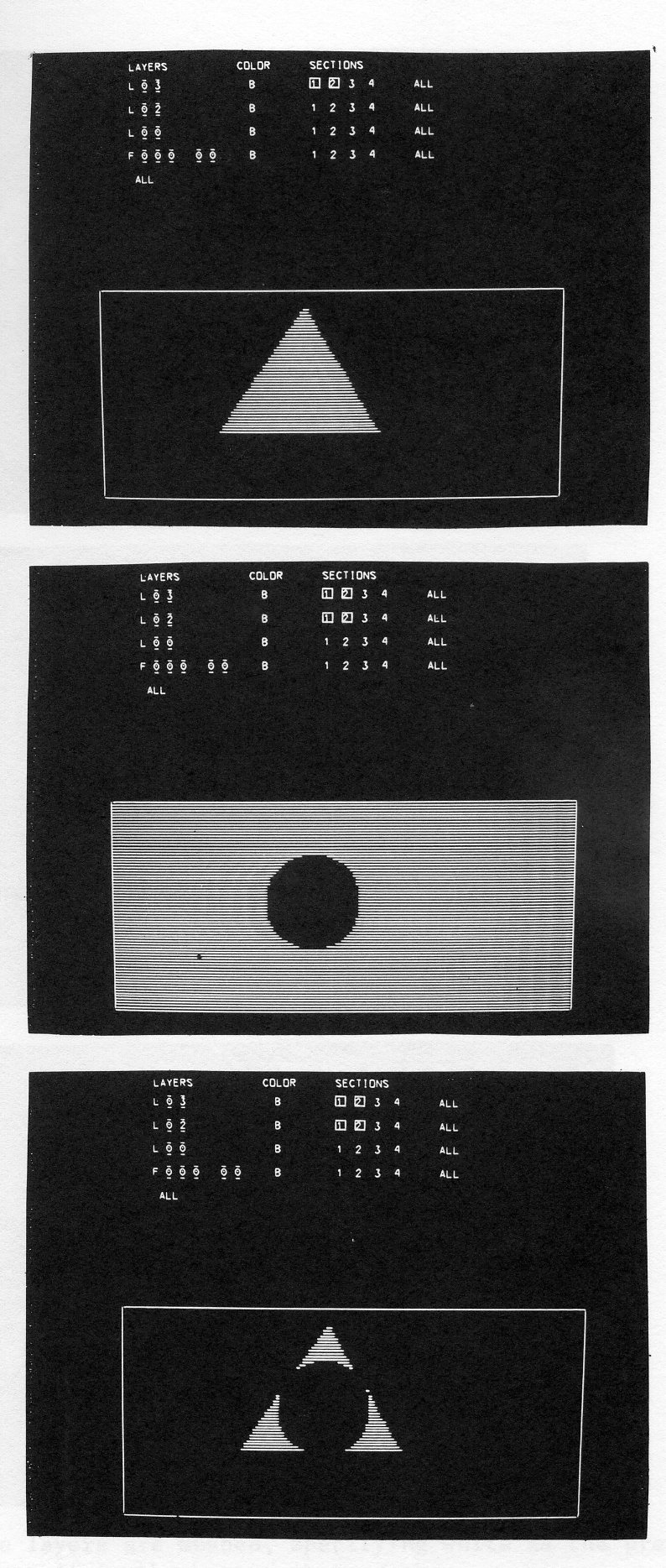 Fig. 4. Two layers are meshed, specifying black as the predominant color; the meshed result is the bottom photograph.