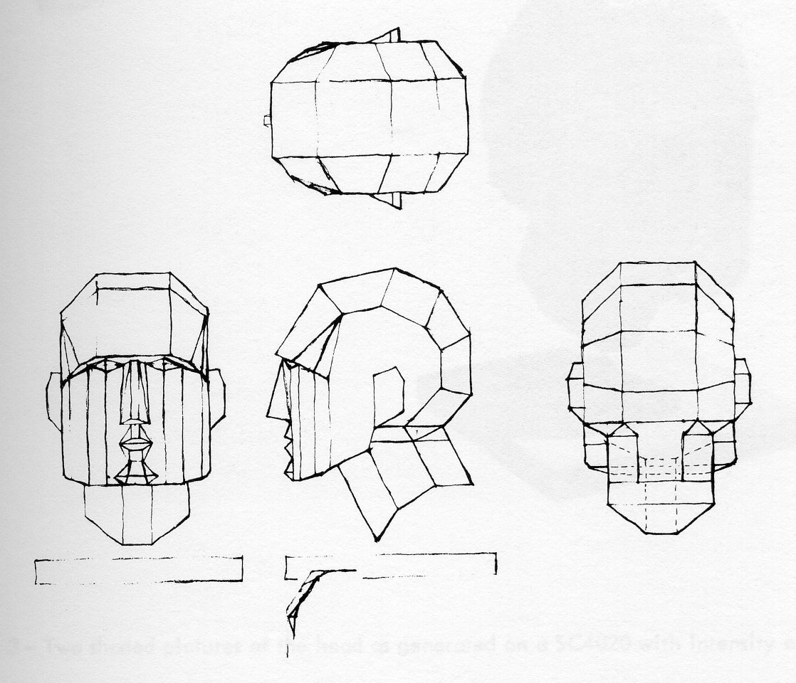Figure 2: Hand drawn design of a polyhedra which approximates a human head.