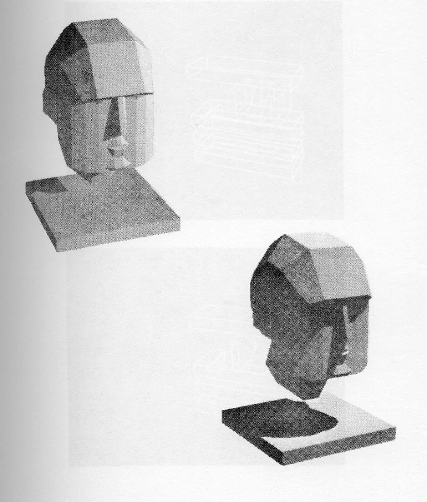 Figure 3: Two shaded pictures of the head as generated on a SC4020 with intensity control. The viewpoint and the position of the light source has been changed in the views. The mood of each picture is very different.