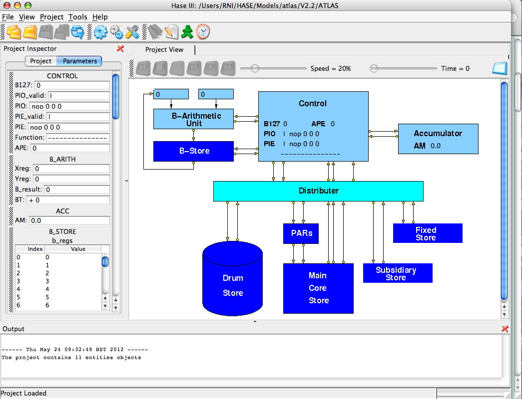 The Atlas simulation model loaded into HASE