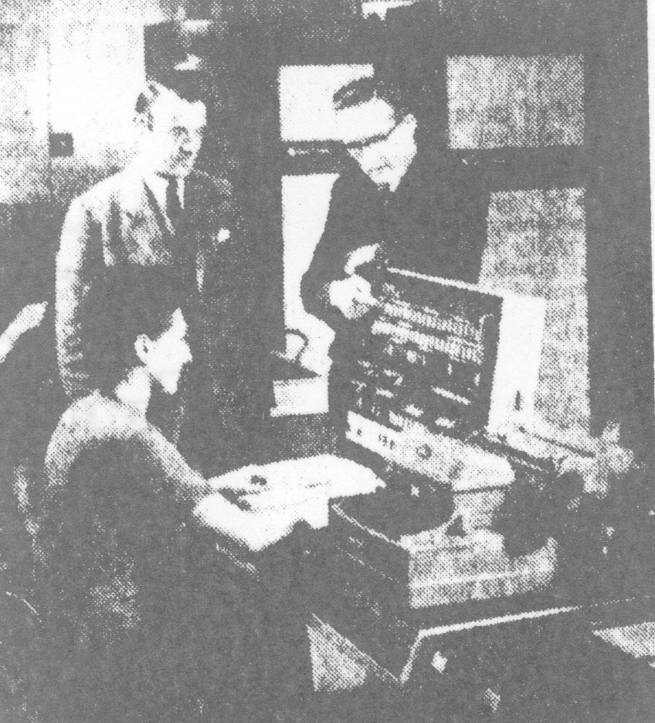 Mr Sebastian de Ferranti and Professor Tom Kilburn at the Engineer's Console