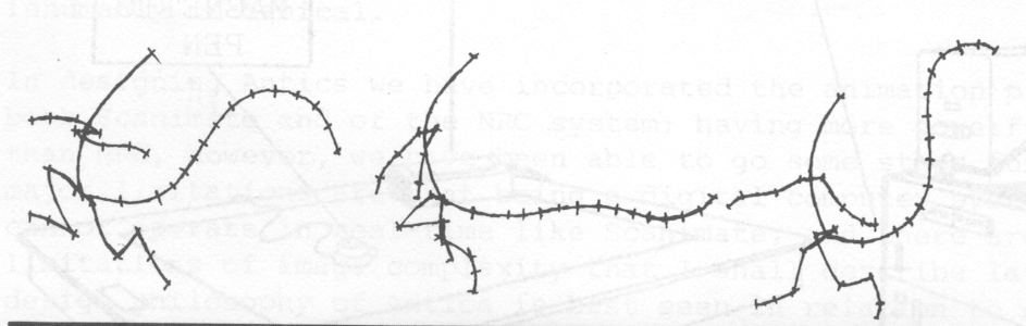Figure 3a:  SKELETON drawings like these here can he used to 
animate full-colour figures. The skeletons define the position of the 
figure on key frames; 

