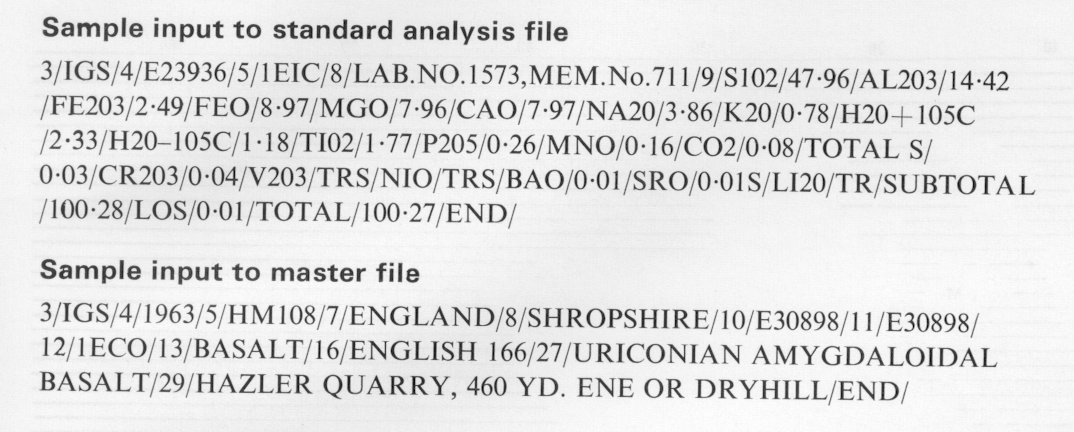 Figure 4 Sample input to standard analysis file and sample input to master file