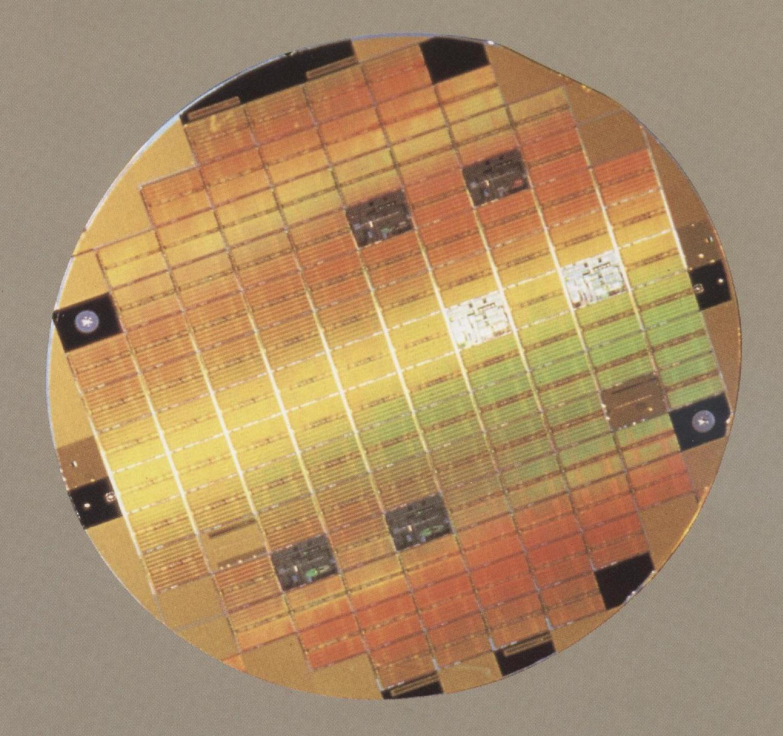 Wafer containing 110 one-megabit memory chips used in the IBM 3090
