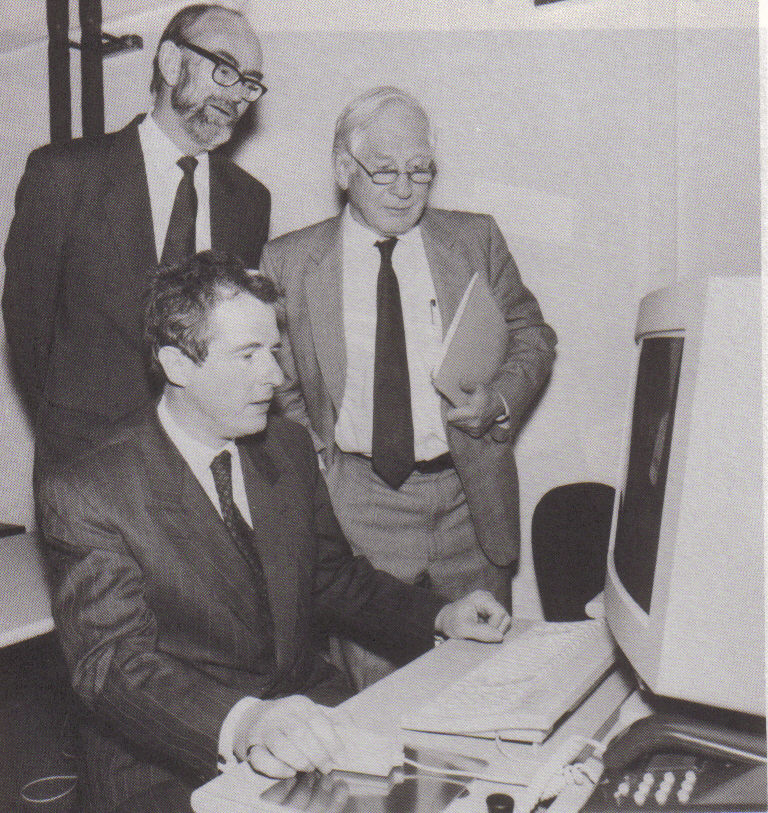 Dr Paul Williams, Director of RAL, Sir Mark Richmond, Chairman of SERC, and William Waldegrave, Chancellor of the Duchy of Lancaster
