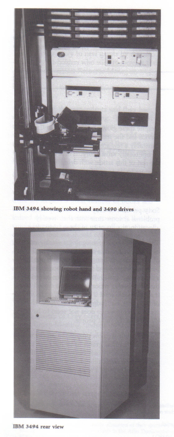 IBM 3494 showing robot hand and 3490 drives and rear view
