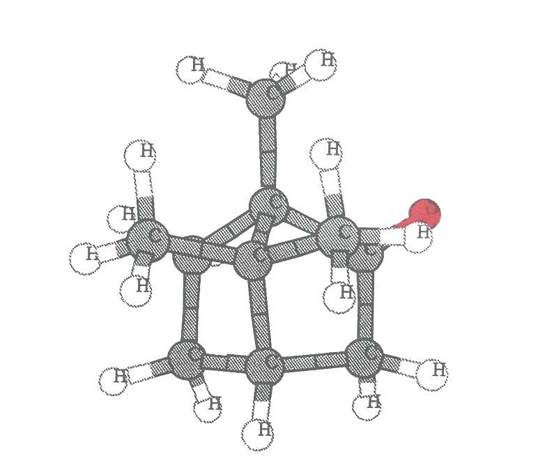 Figure 3: The geometry optimized structure for camphor, C10H16O, a chiral molecule, obtained using UNICHEM. 
