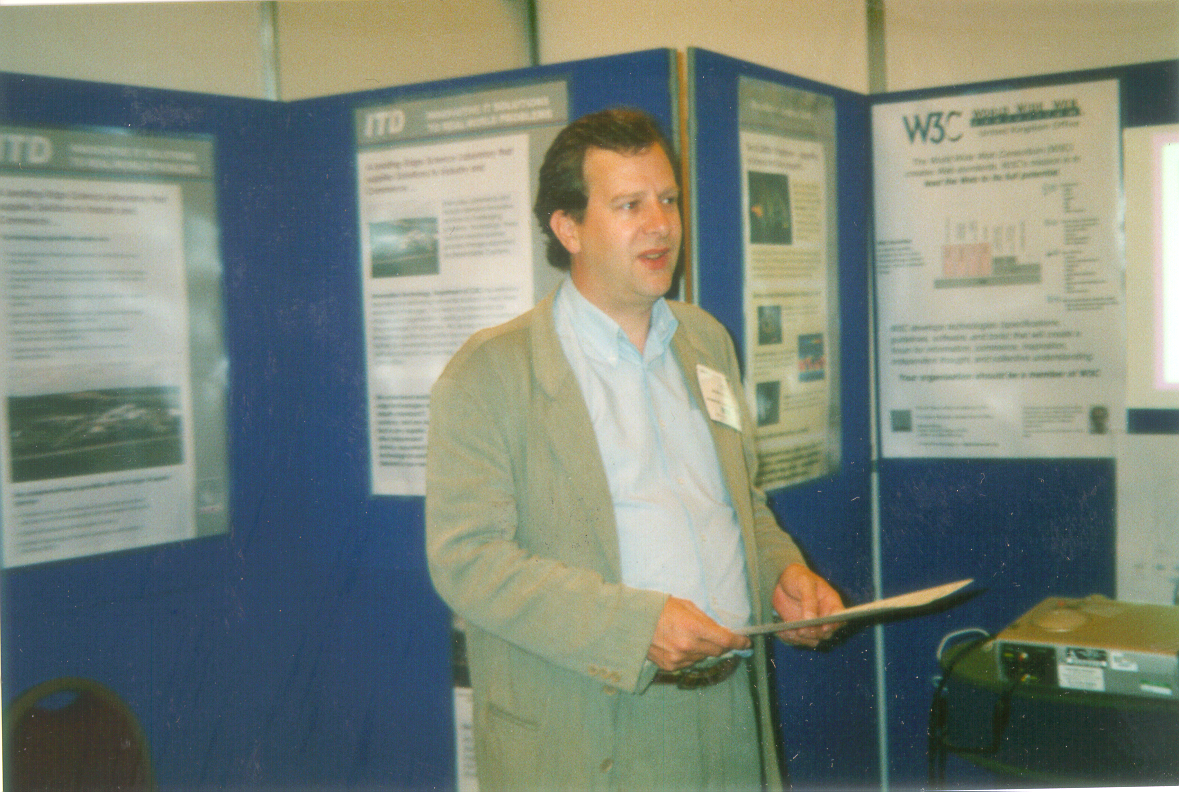 Michael Wilson, chair of the W3C UK Office publicising W3C at Internet World.