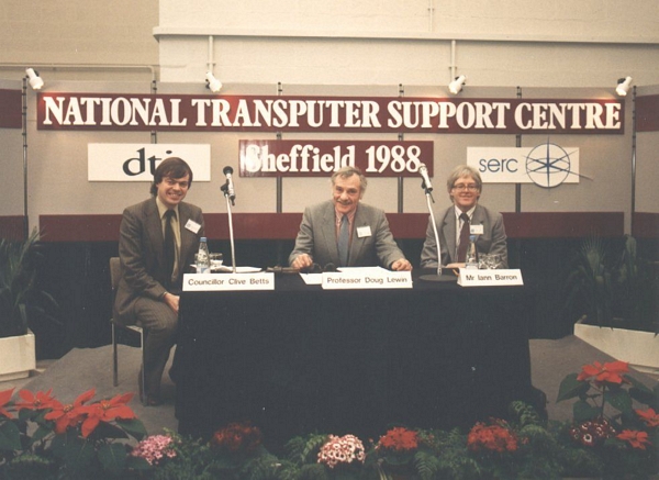 Opening of National Transputer Centre, Sheffield. Clive Betts, Doug Lewin, Iain Barron
