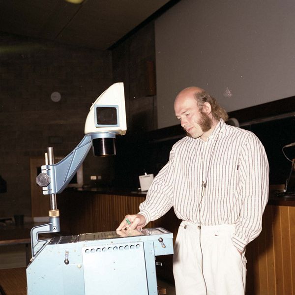 David May speaking at the Transputer Conference, Liverpool