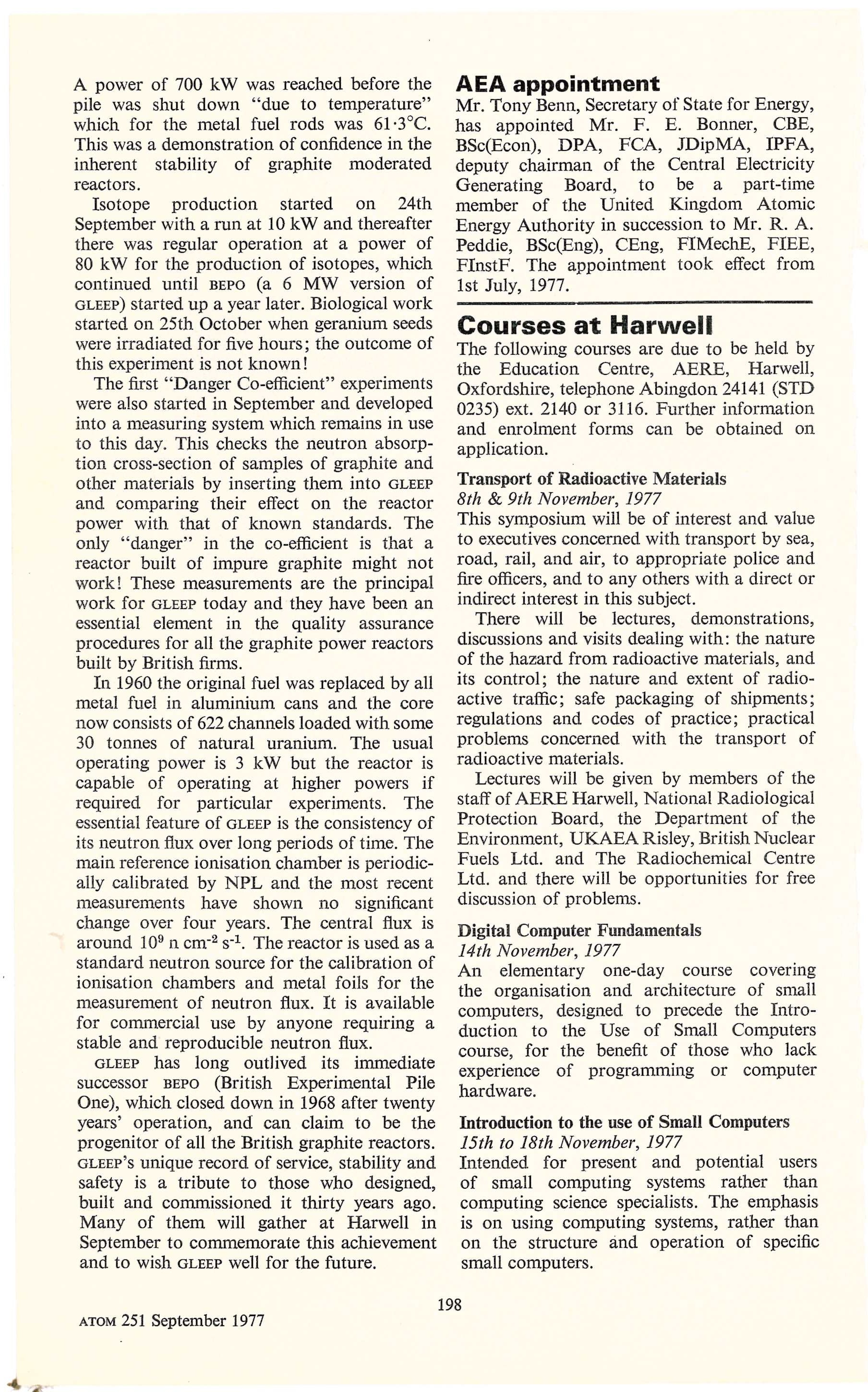 Part of an article in ATOM, September 1977