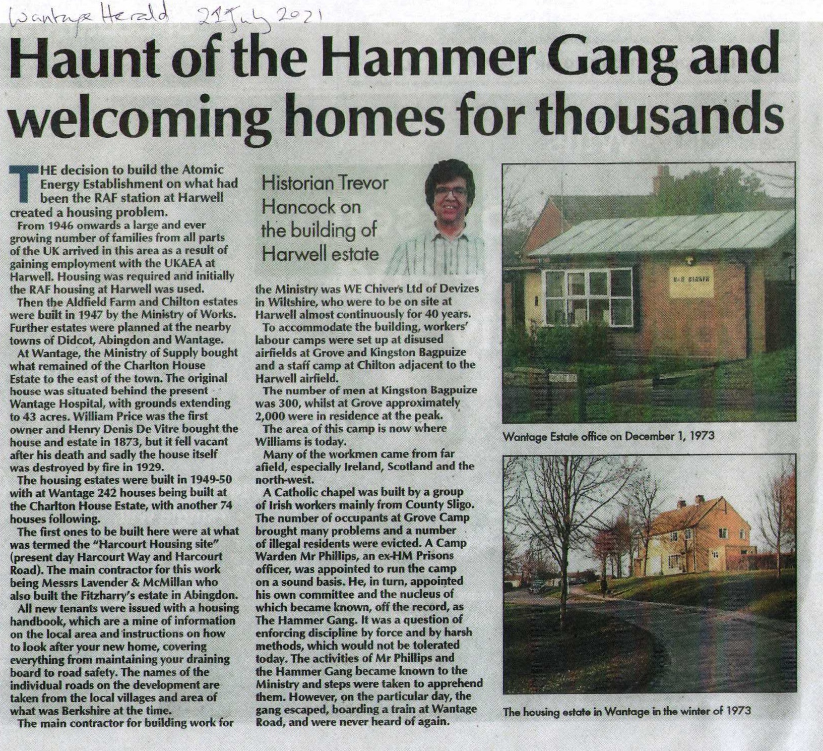Haunt of the Hammer Gang and welcoming homes for thousands: Article from The Wantage Herald (July 2021)