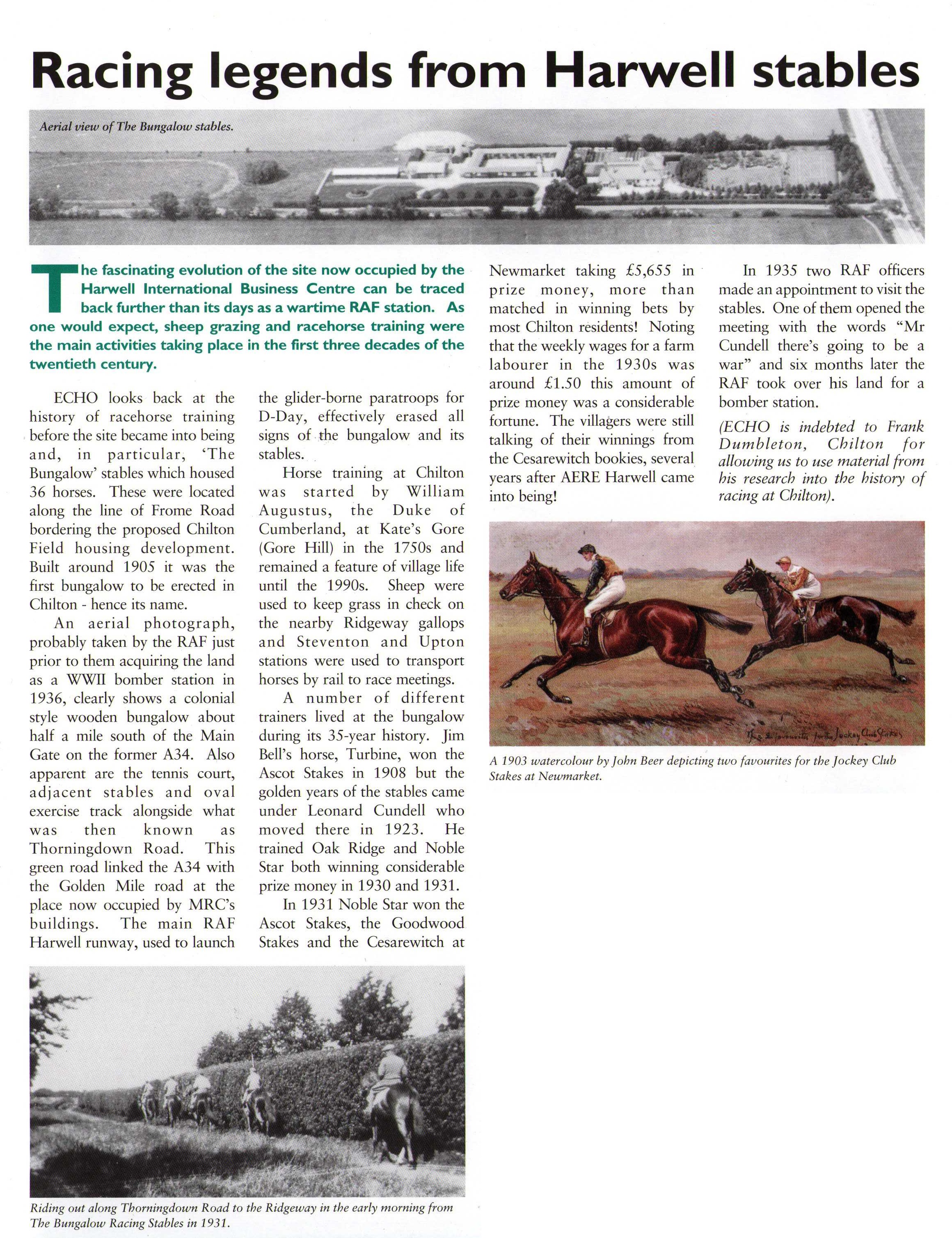 Racing legends from Harwell stables: Article from ECHO (May 2000)