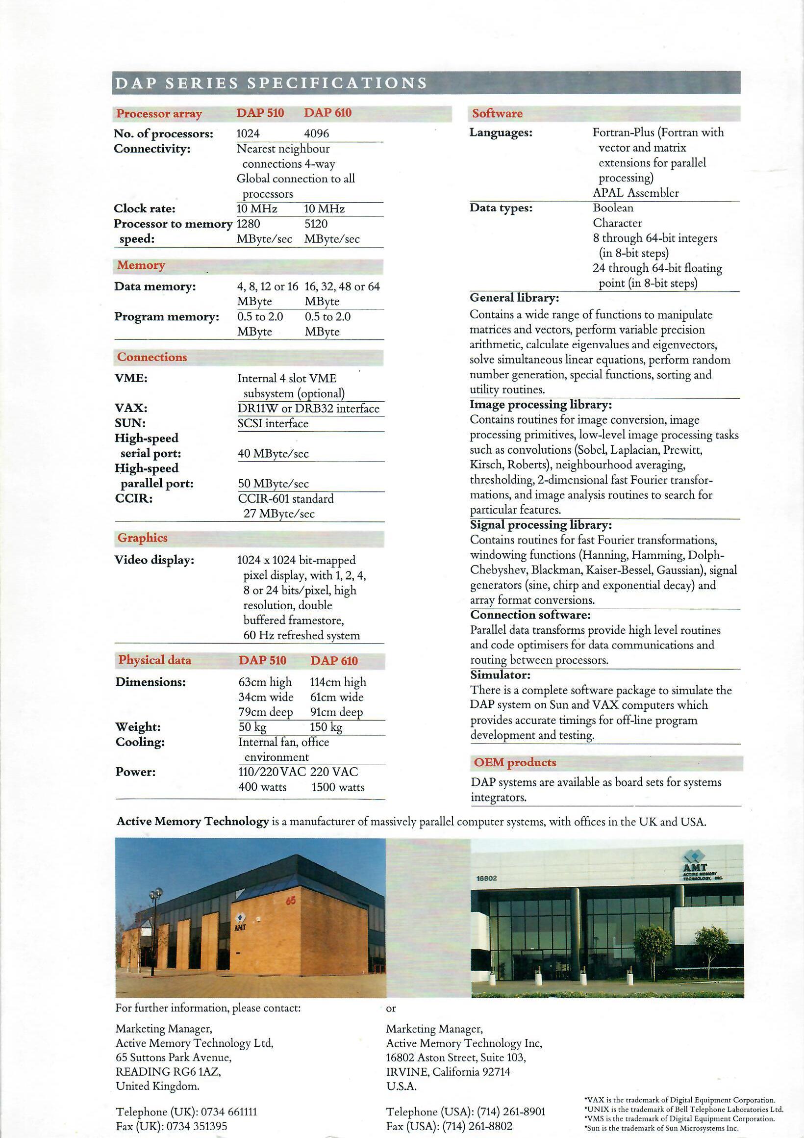 AMT Massively Parallel Computers: DAP510/DAP610 (6)