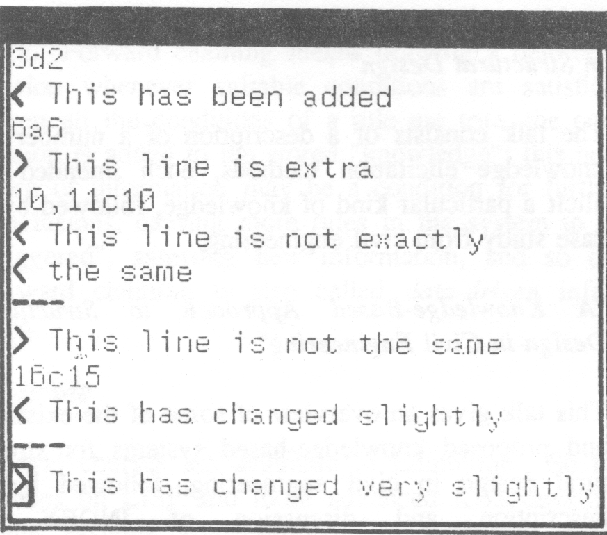 Fig 1 Output from the standard Unix file comparator