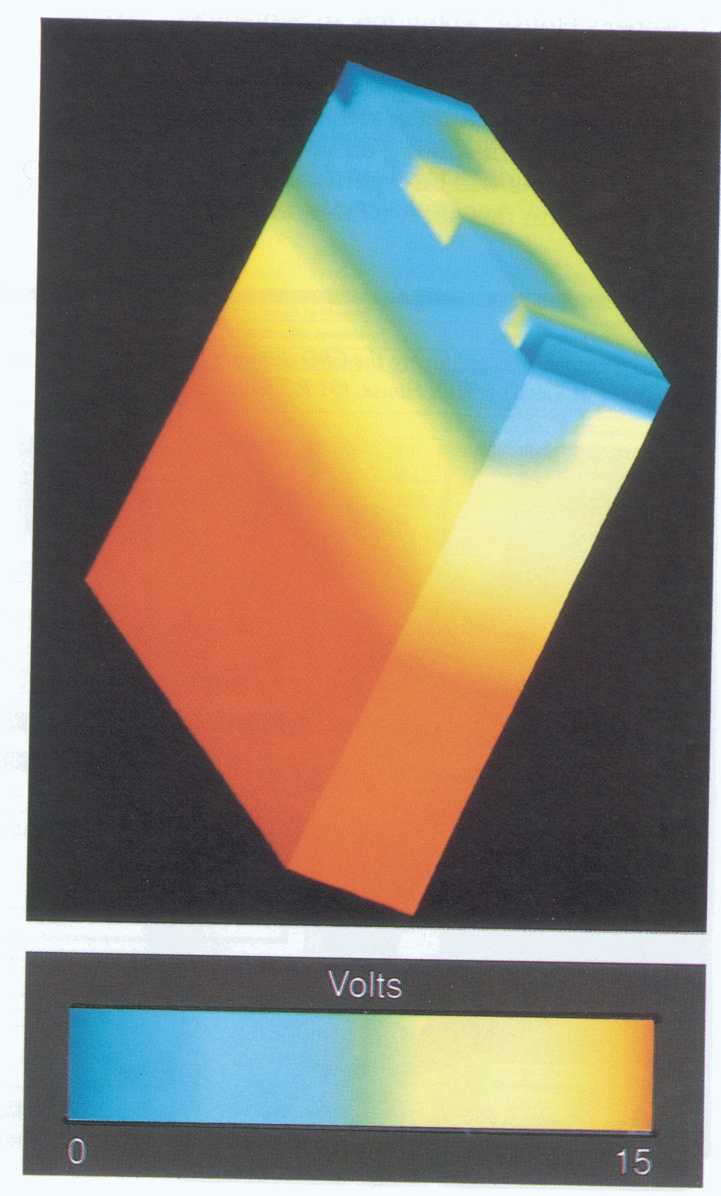 Fig 2.1 Vertical cross-section through a CCD showing the 3-D electrical field distribution 
within a single cell computed by the EVEREST device simulator. (91 RC 6421)