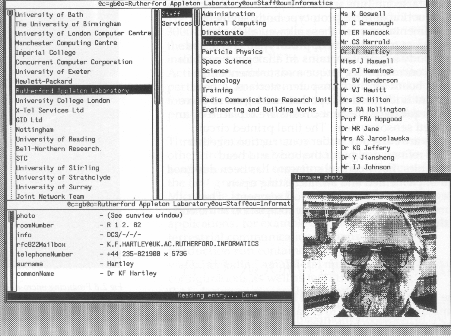 Fig 2.5 An example of the kind of information stored in a Directory - in this case the Head of Distributed Computing Service Division at RAL.
