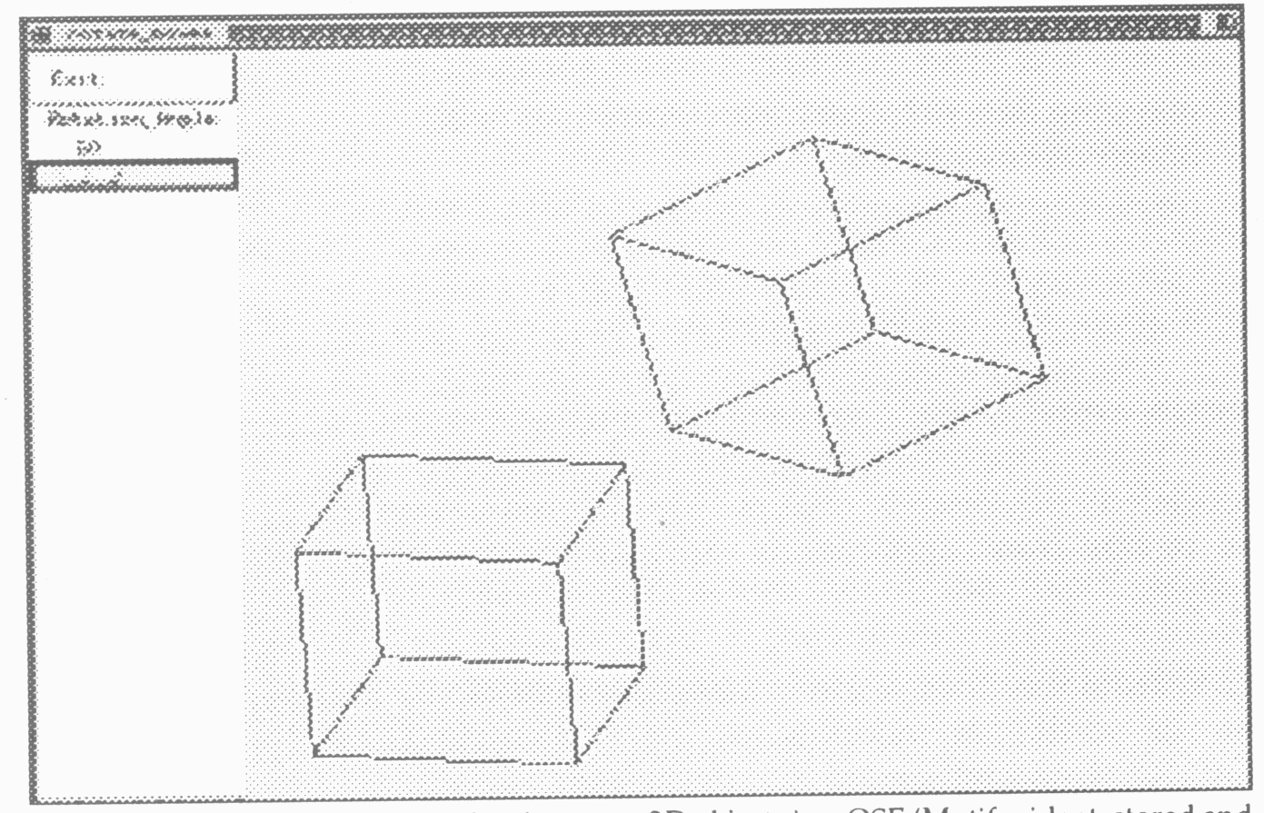 Figure shows a simple example of picking two 3D objects in a OSF/Motif widget, stored and output using PHIGS structures, and rotating the selected object through an angle specified using the Motif scale widget.