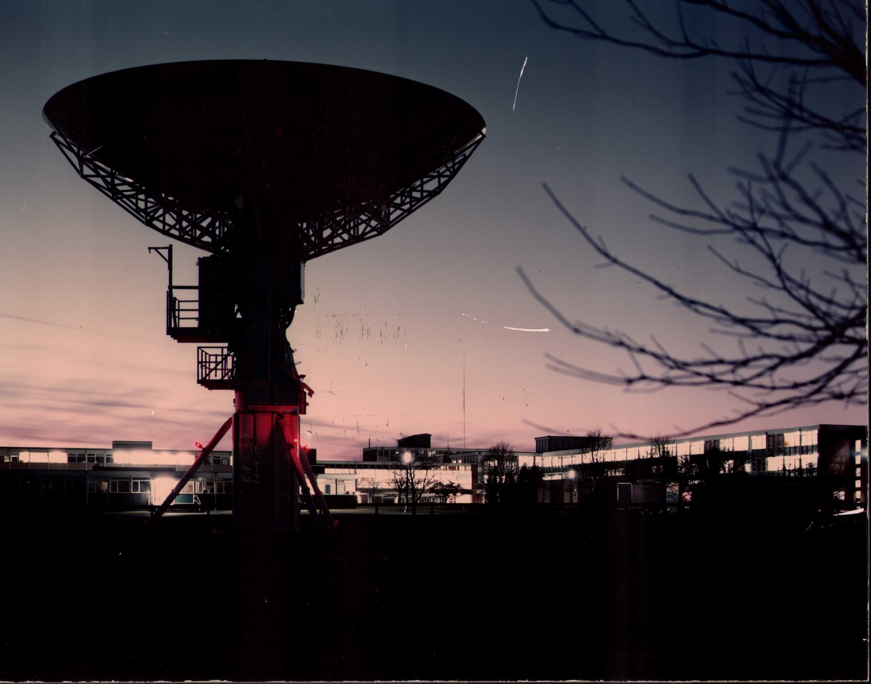 The Dish at night with R1 and the Library Bridge behind.